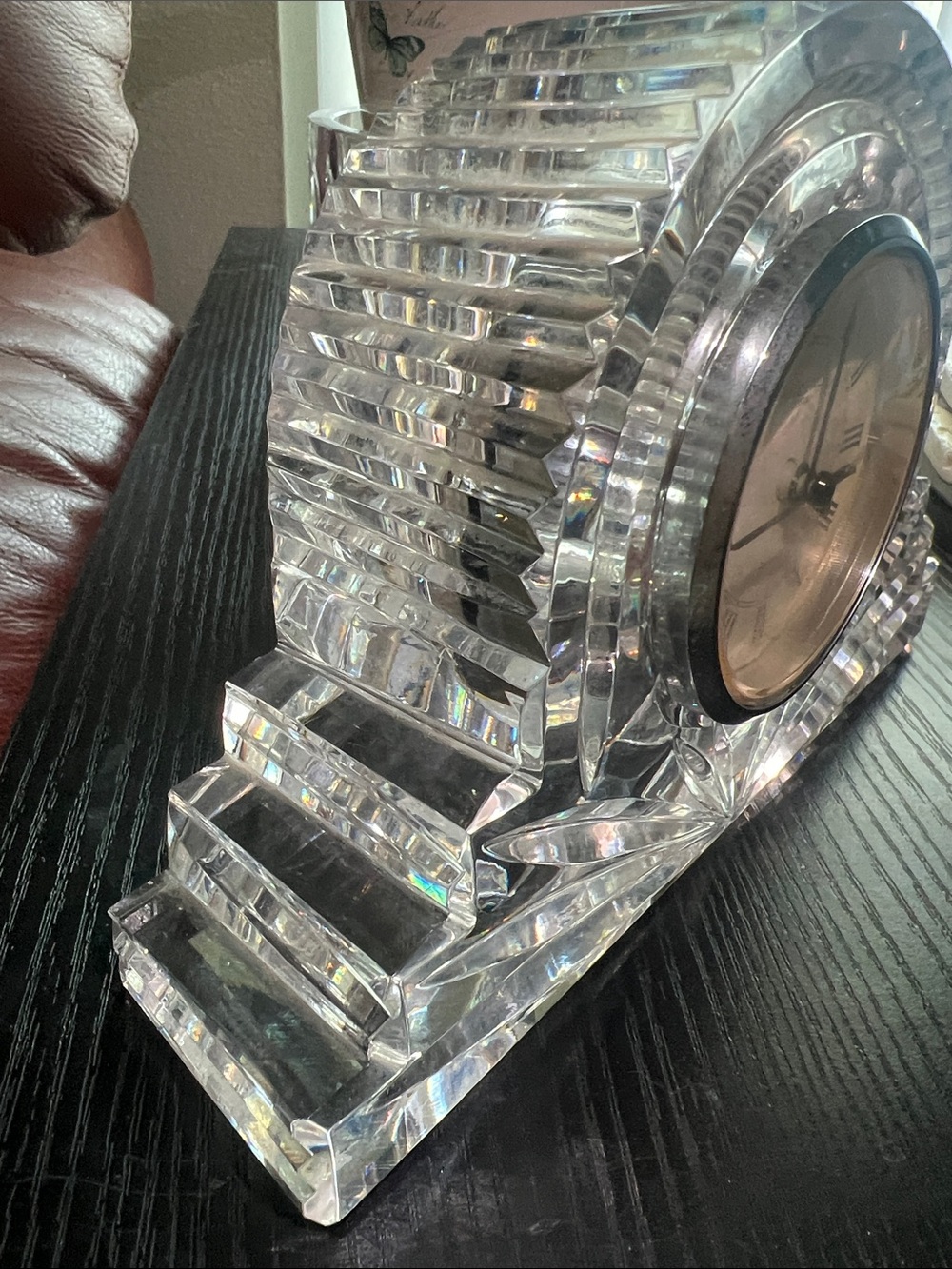 Vintage Waterford Crystal Mantle Clock with Sunburst Design and Roman Numerals - Picture 5 of 9